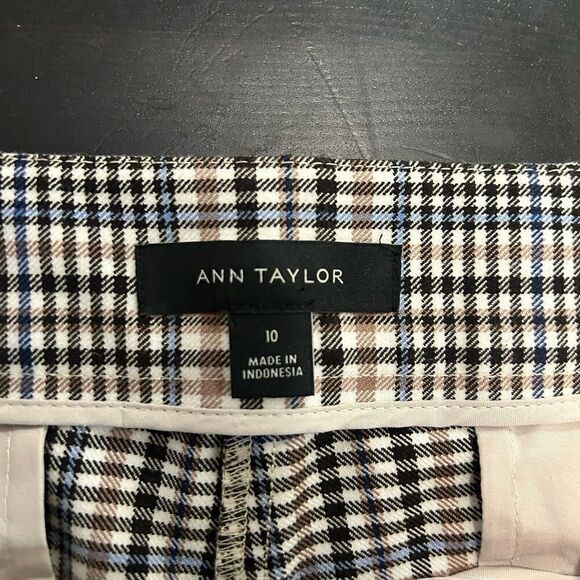 Ann Taylor Plaid Dress Pants Trousers Brown Blue Cream Size 10 - Picture 10 of 12